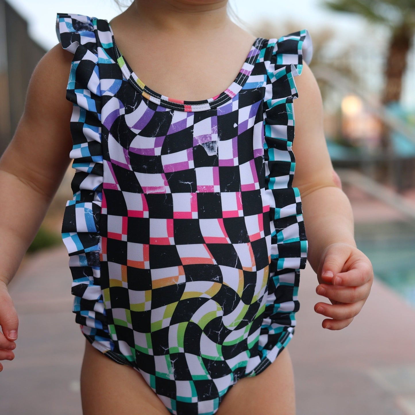 RUFFLE SWIMSUIT- Neon Check - Mack & Harvie