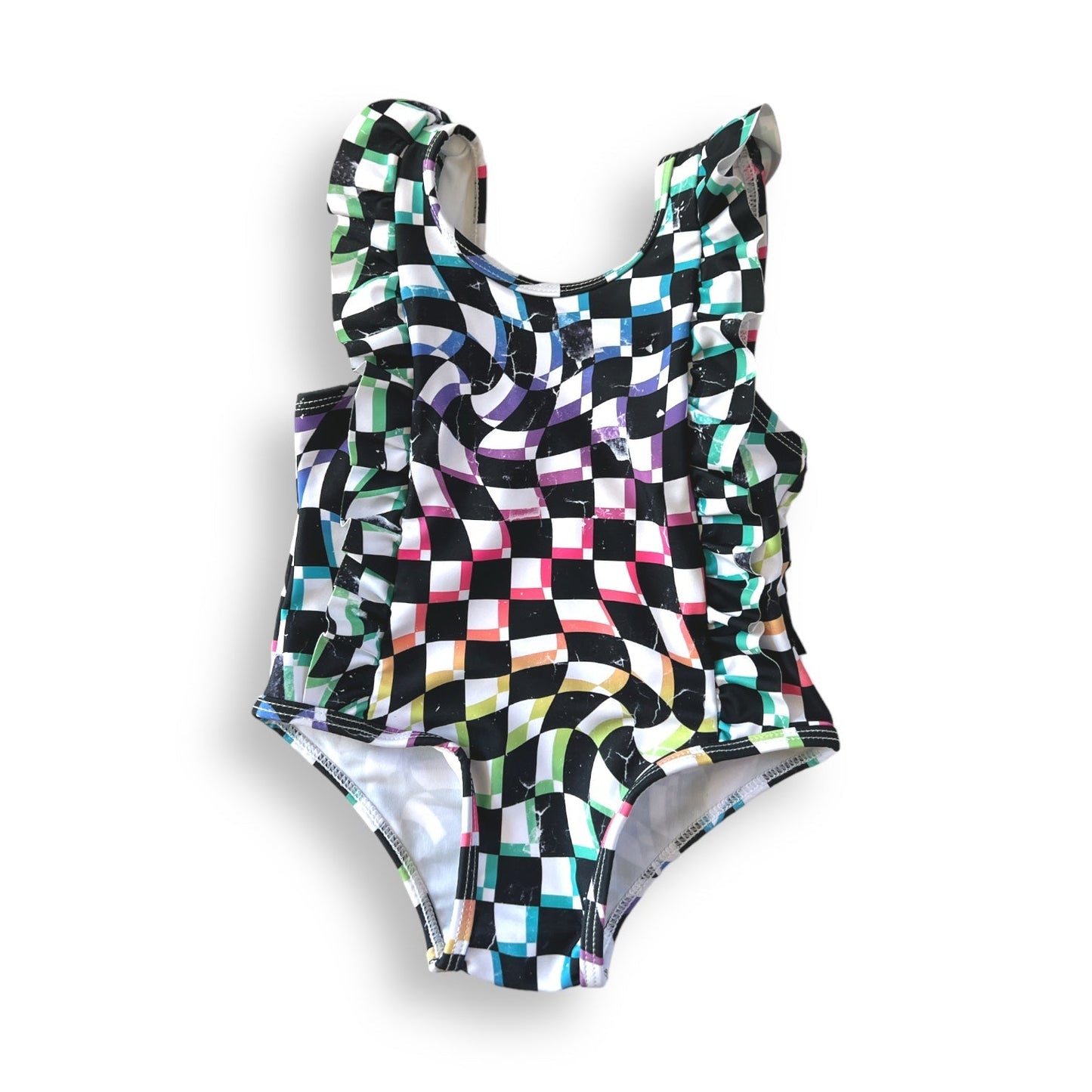 RUFFLE SWIMSUIT- Neon Check - Mack & Harvie