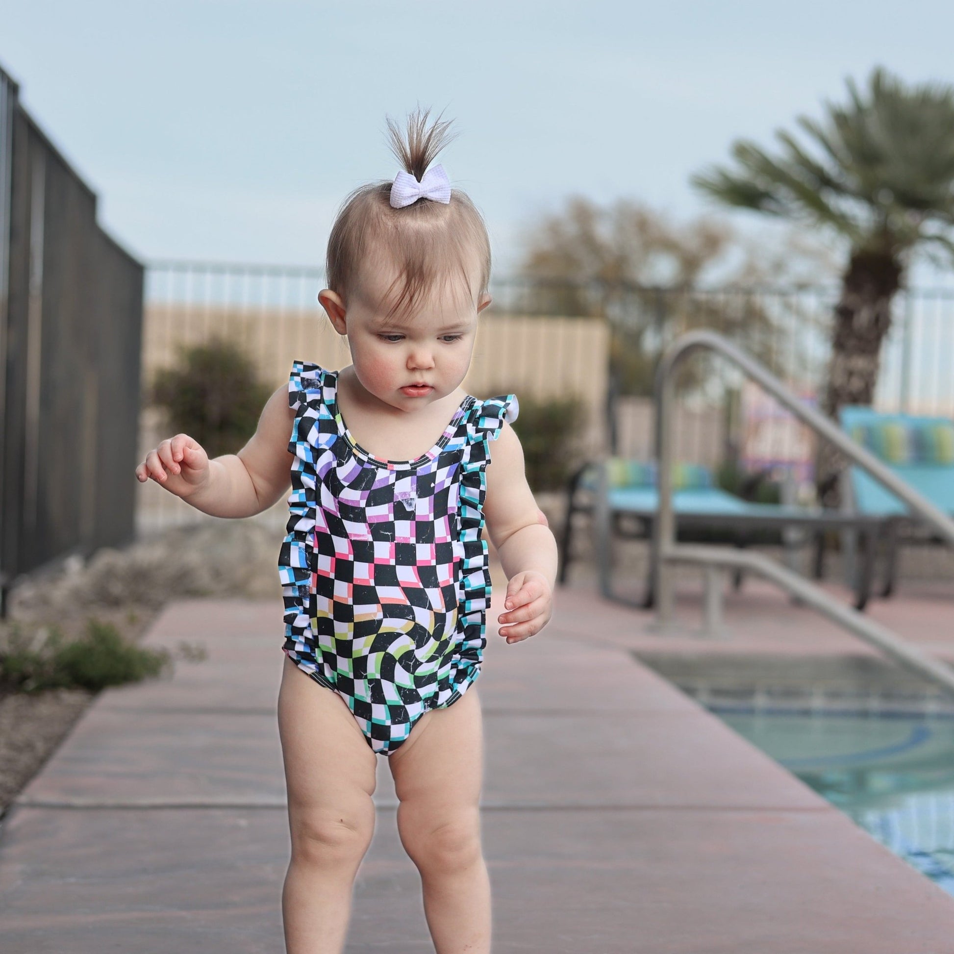 RUFFLE SWIMSUIT- Neon Check - Mack & Harvie