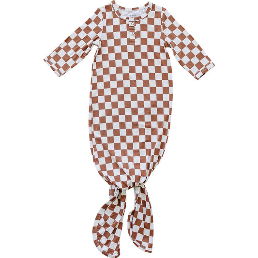 Rust Checkered Bamboo Knot Gown - Mack & Harvie