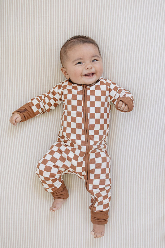Rust Checkered Ribbed Bamboo Zipper - Mack & Harvie