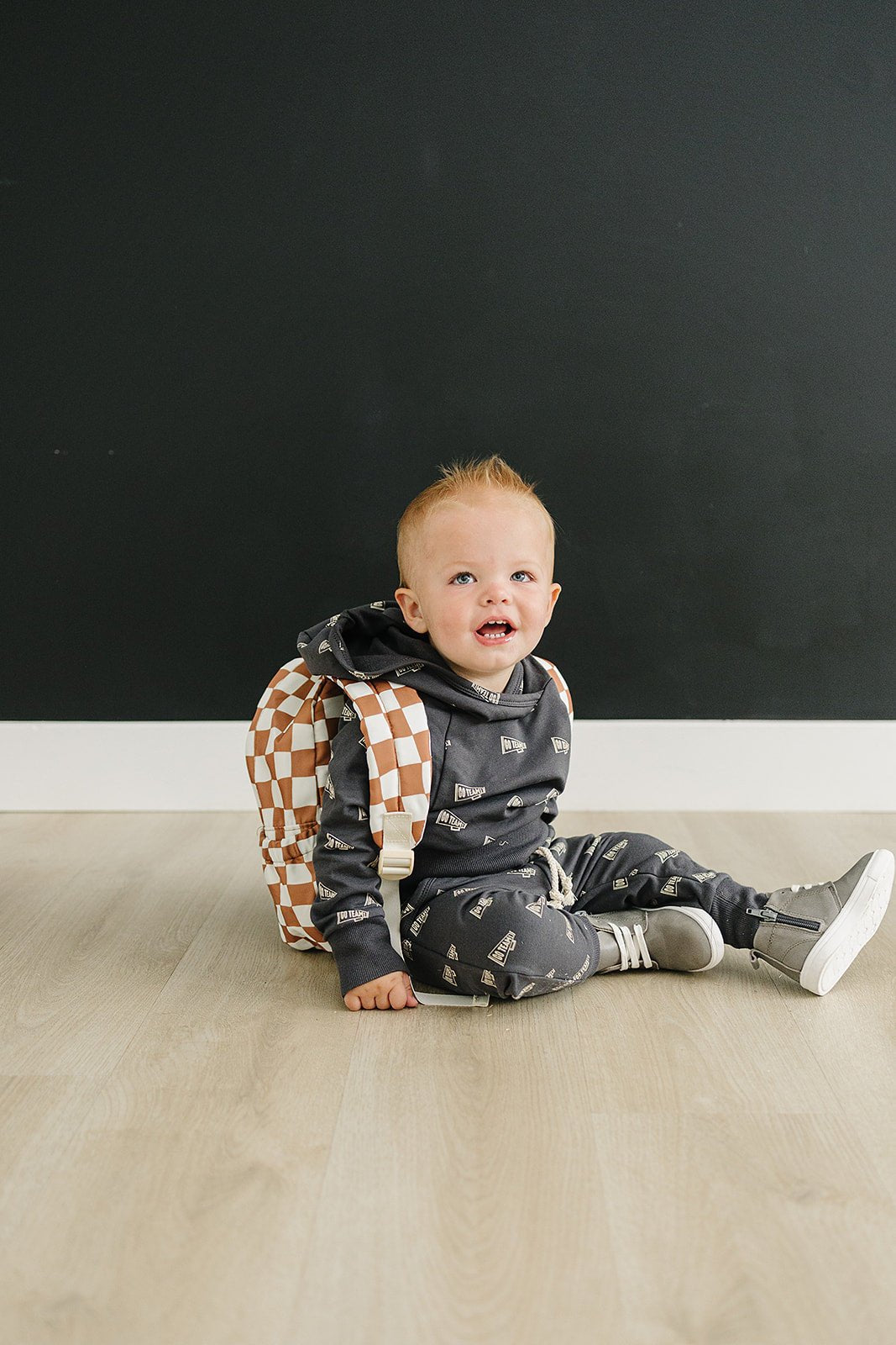 Mebie Baby Rust Wavy Checkered Mini Backpack