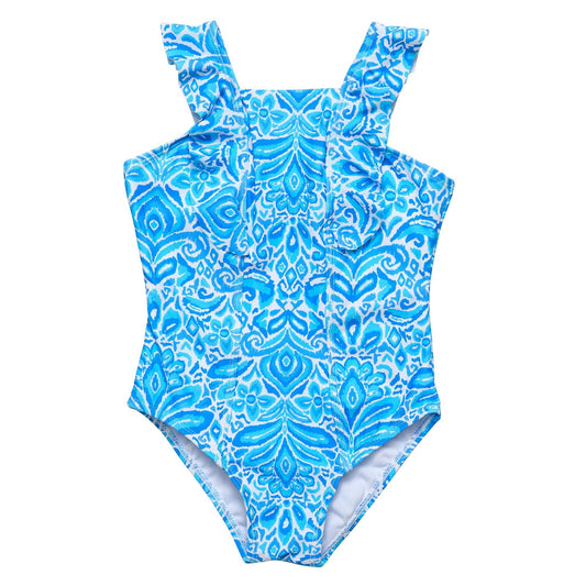 Santorini Blue Ruffle Shoulder Swimsuit - Mack & Harvie