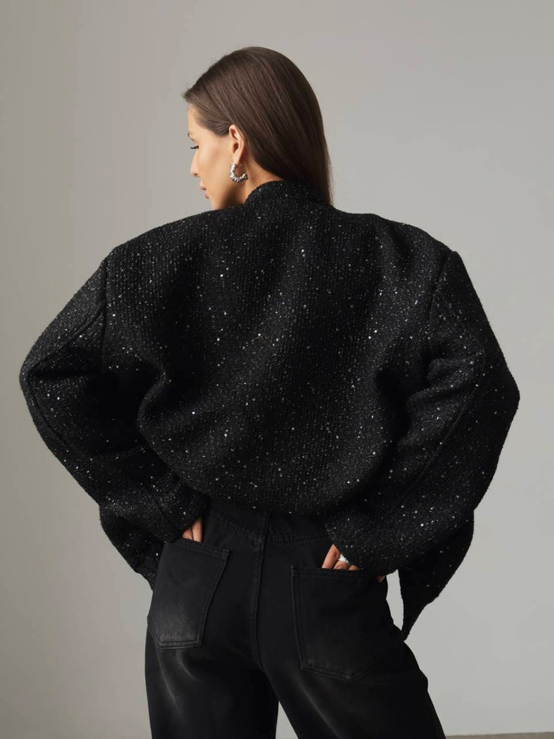 Sequin Detail Pocketed Long Sleeve Jacket - Mack & Harvie