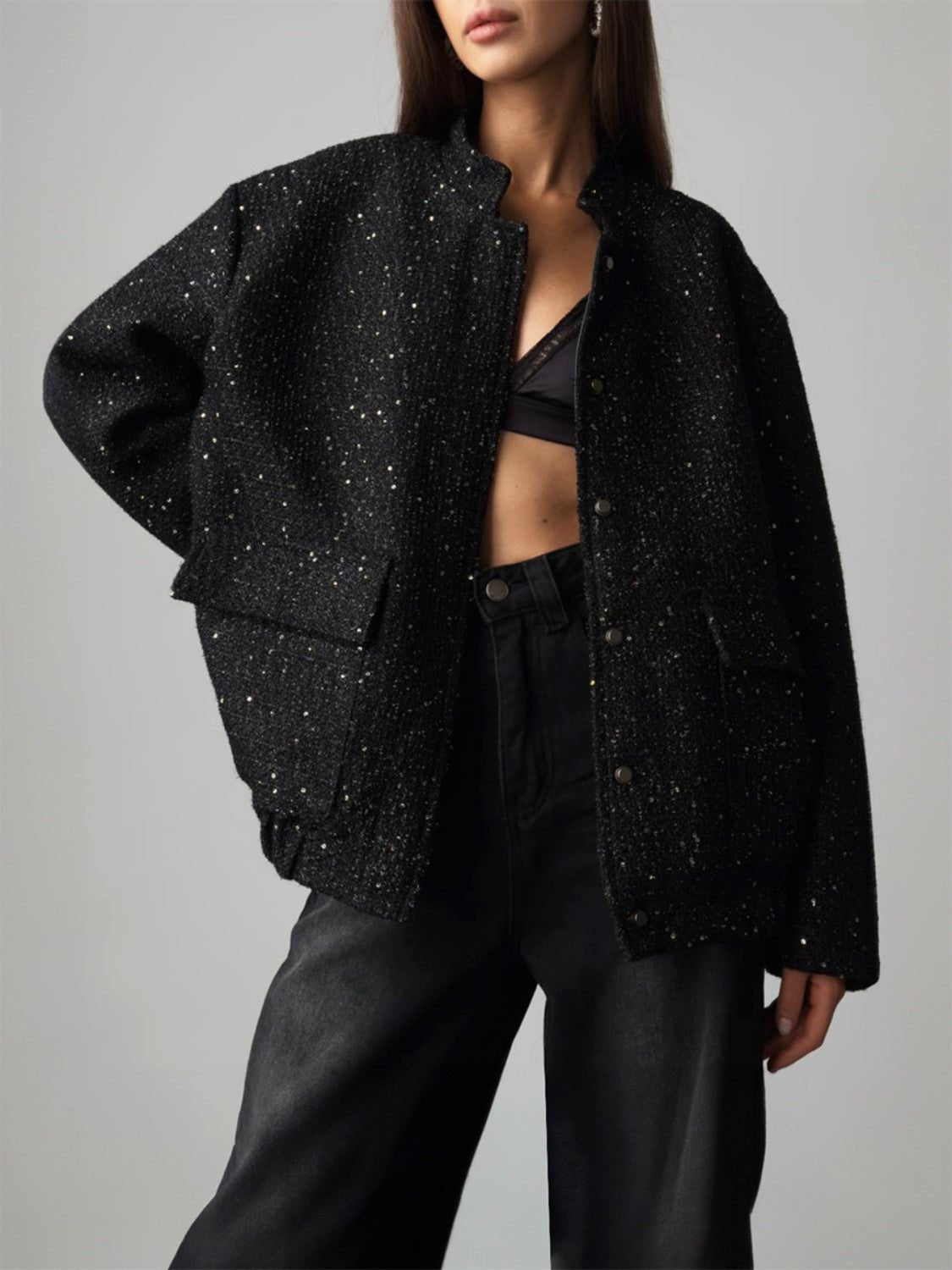 Sequin Detail Pocketed Long Sleeve Jacket - Mack & Harvie