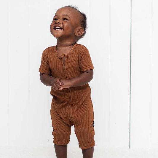 SHORTIE ZIP ROMPER - Bark Ribbed - Mack & Harvie