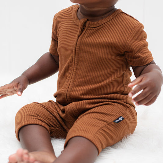 SHORTIE ZIP ROMPER - Bark Ribbed - Mack & Harvie