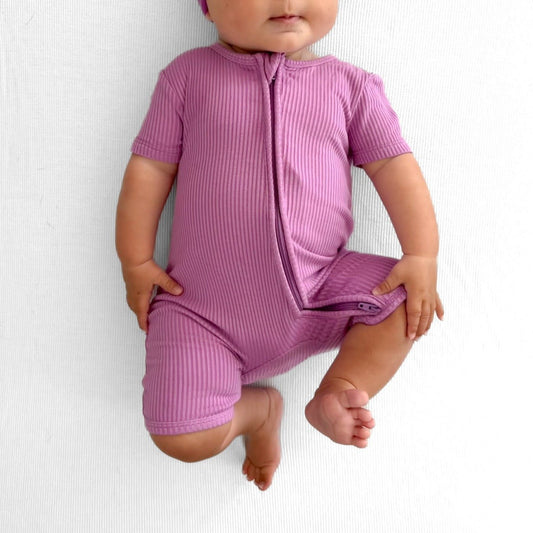 SHORTIE ZIP ROMPER - Lilac Ribbed - Mack & Harvie