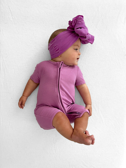 SHORTIE ZIP ROMPER - Lilac Ribbed - Mack & Harvie
