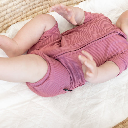 SHORTIE ZIP ROMPER - Mauve Ribbed - Mack & Harvie