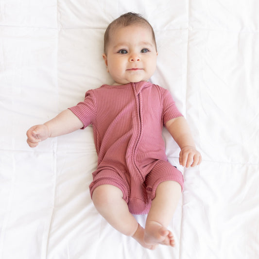 SHORTIE ZIP ROMPER - Mauve Ribbed - Mack & Harvie