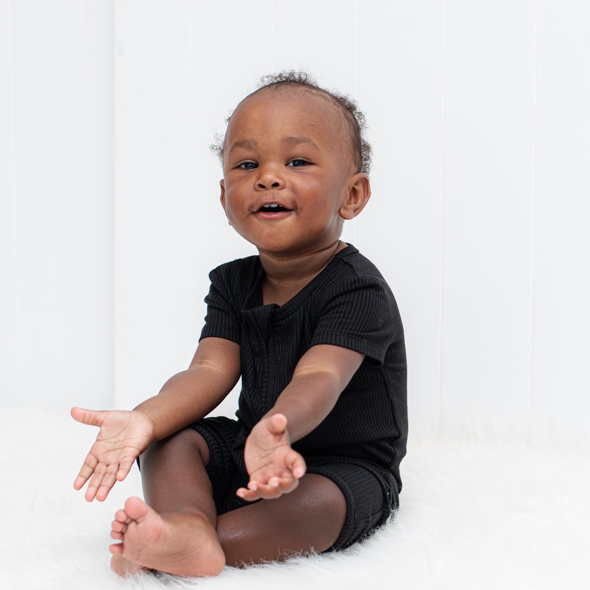 SHORTIE ZIP ROMPER - Midnight Ribbed - Mack & Harvie
