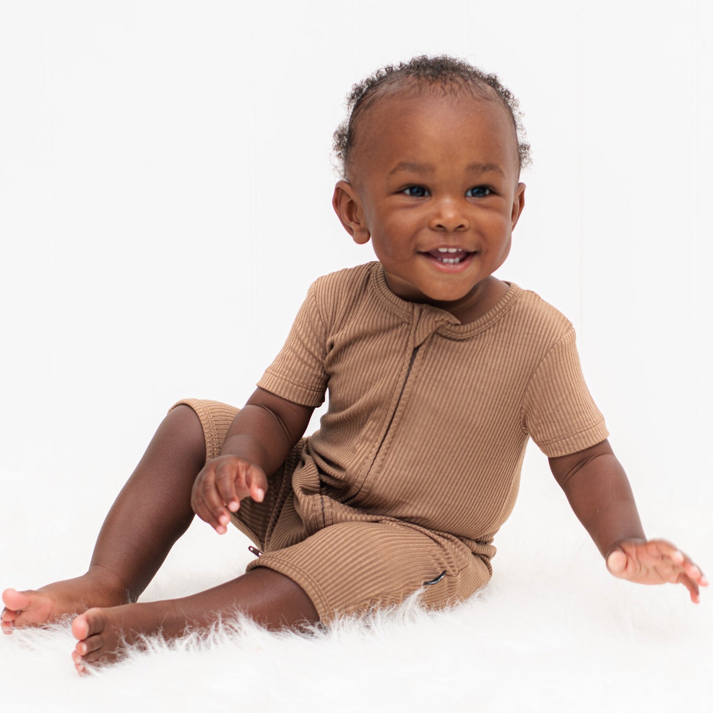 SHORTIE ZIP ROMPER - Mocha Ribbed - Mack & Harvie