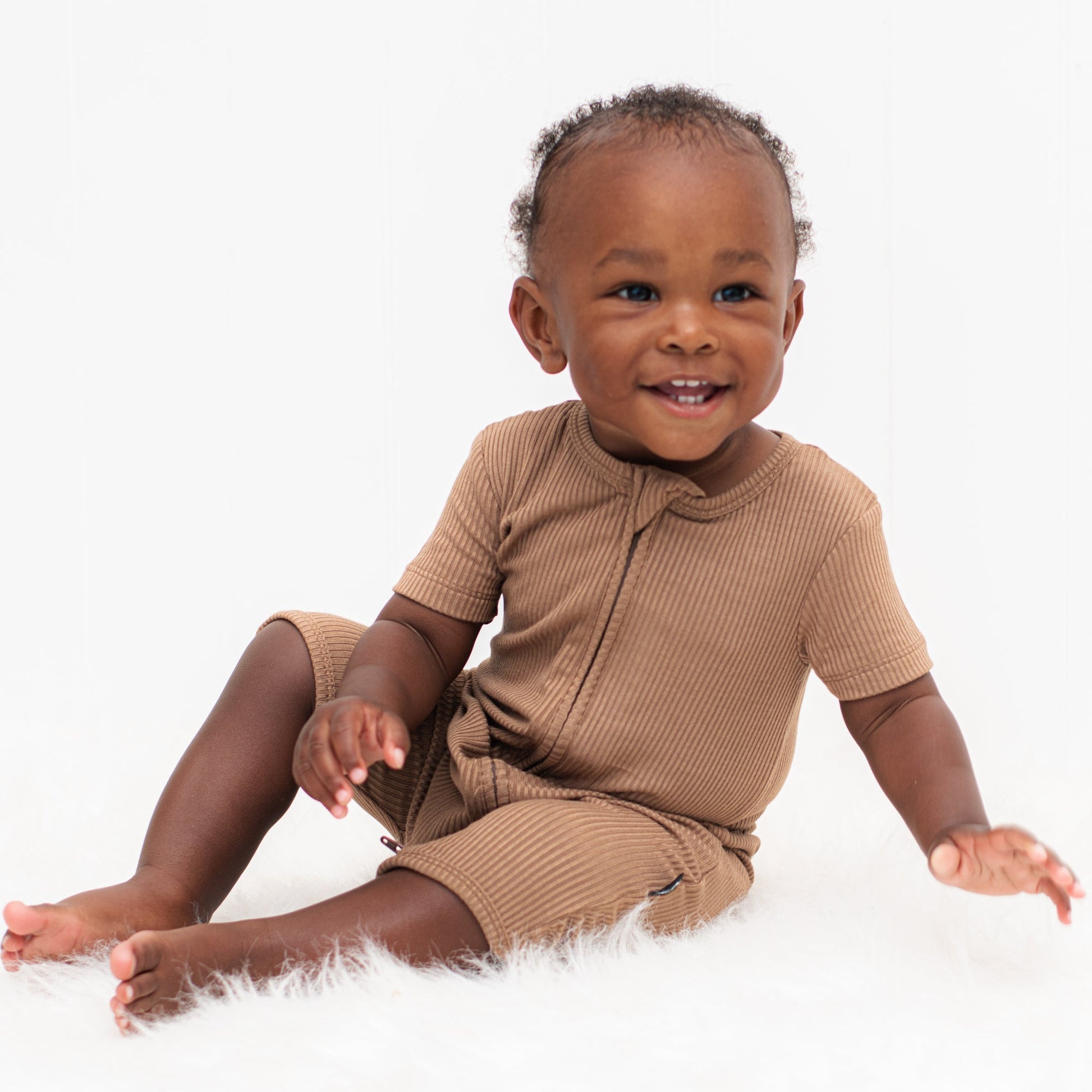 SHORTIE ZIP ROMPER - Mocha Ribbed - Mack & Harvie