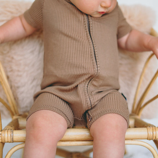 SHORTIE ZIP ROMPER - Mocha Ribbed - Mack & Harvie