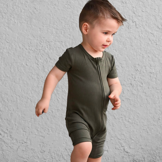 SHORTIE ZIP ROMPER - Moss Ribbed - Mack & Harvie