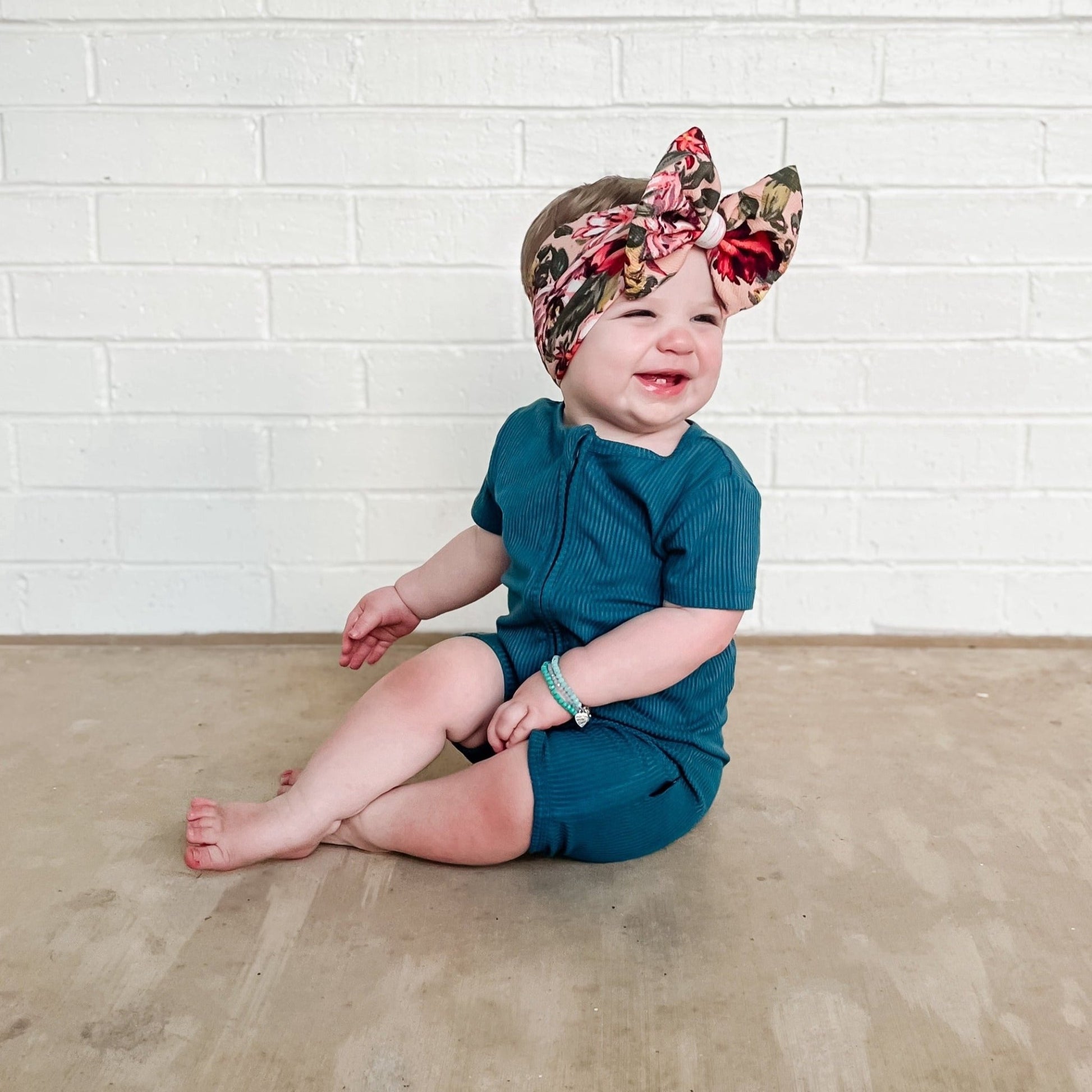 SHORTIE ZIP ROMPER - Peacock Ribbed - Mack & Harvie