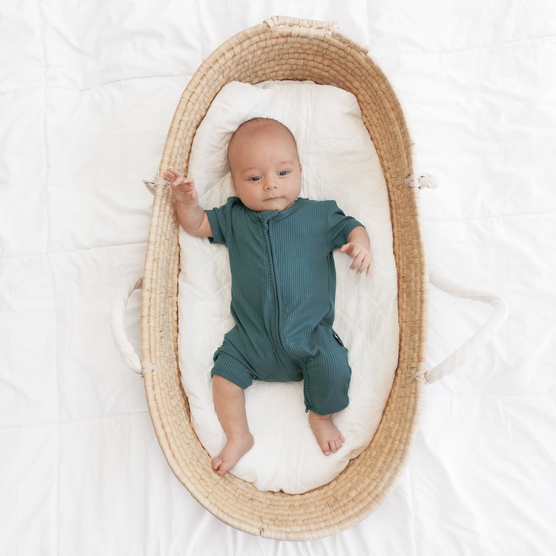 SHORTIE ZIP ROMPER - Peacock Ribbed - Mack & Harvie