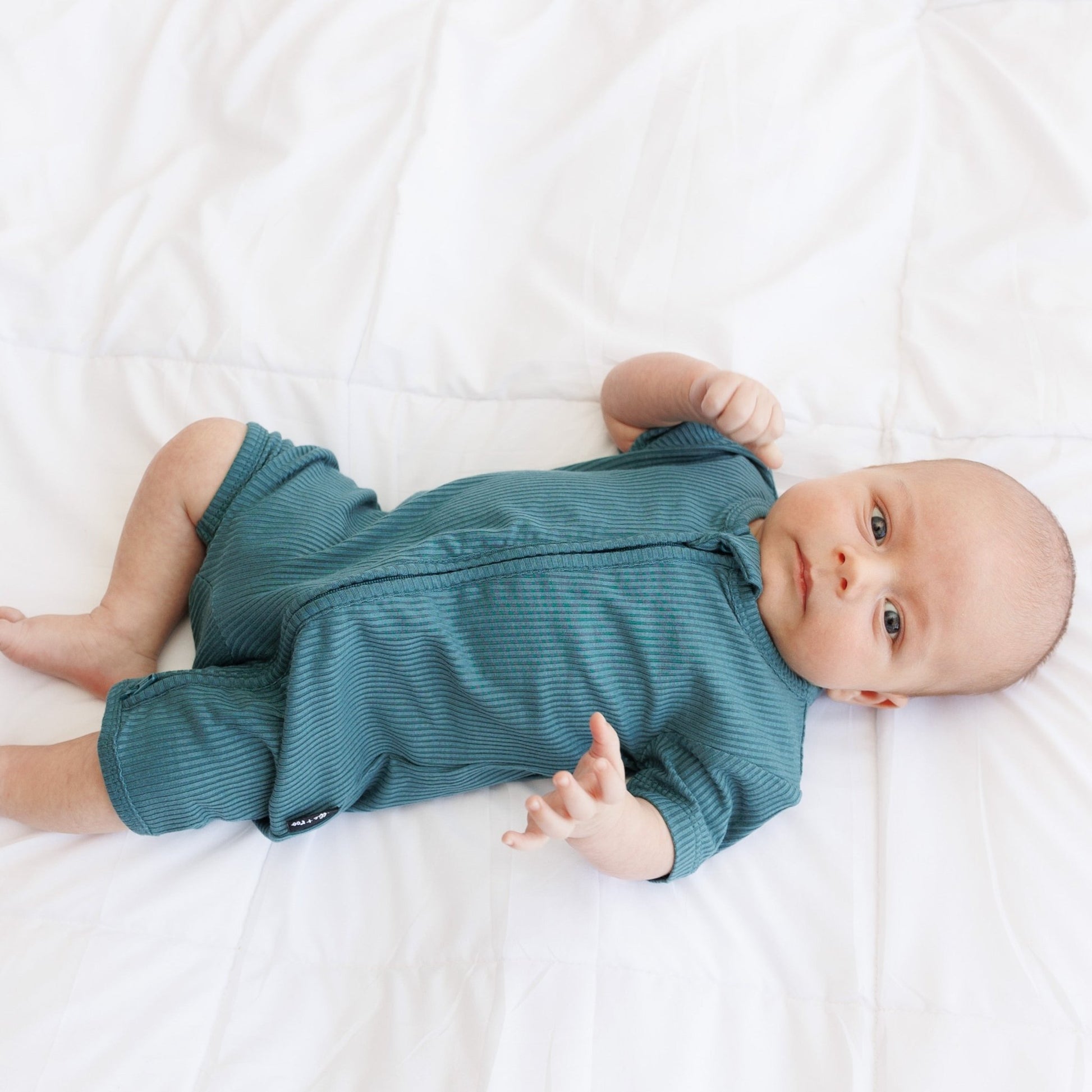 SHORTIE ZIP ROMPER - Peacock Ribbed - Mack & Harvie