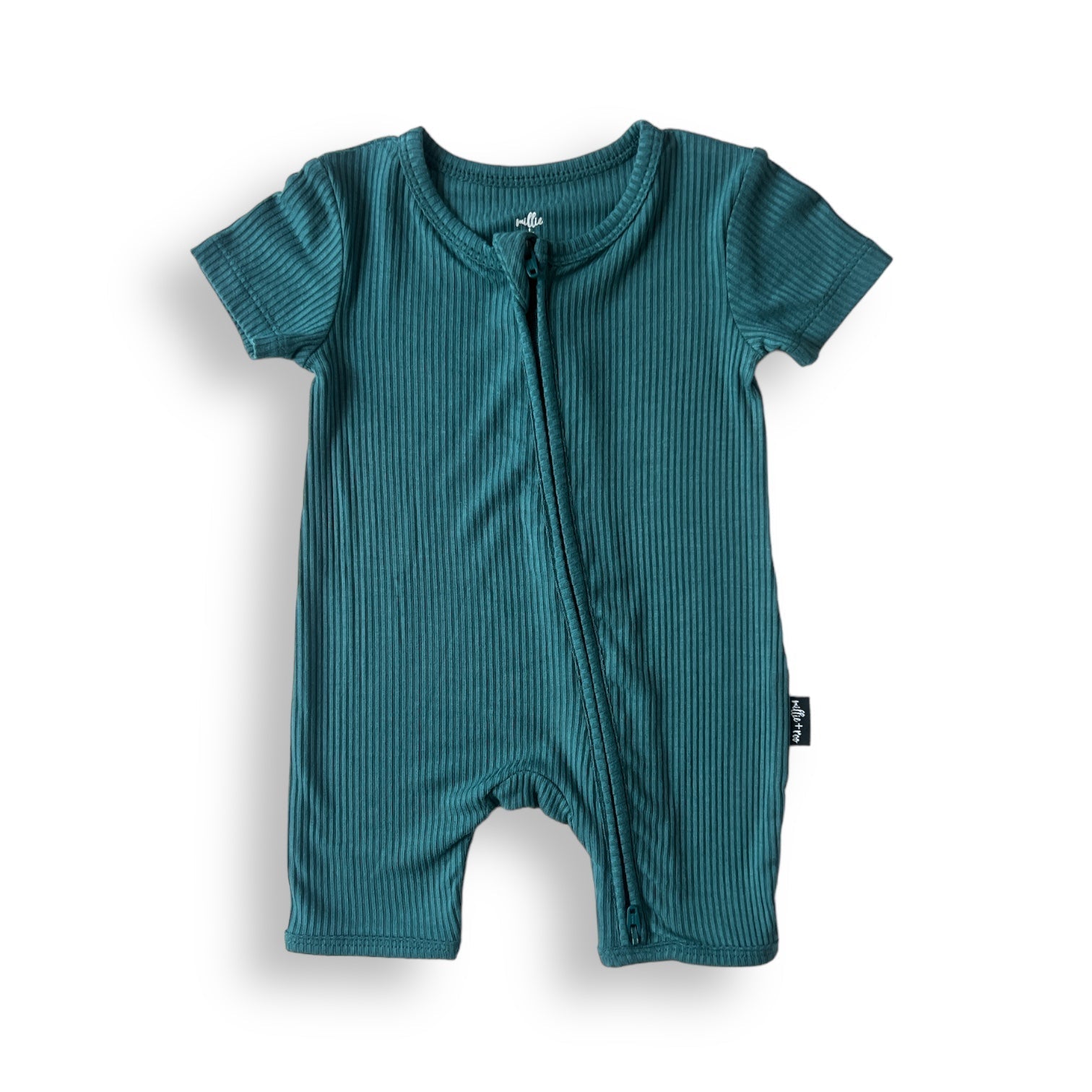 SHORTIE ZIP ROMPER - Peacock Ribbed - Mack & Harvie
