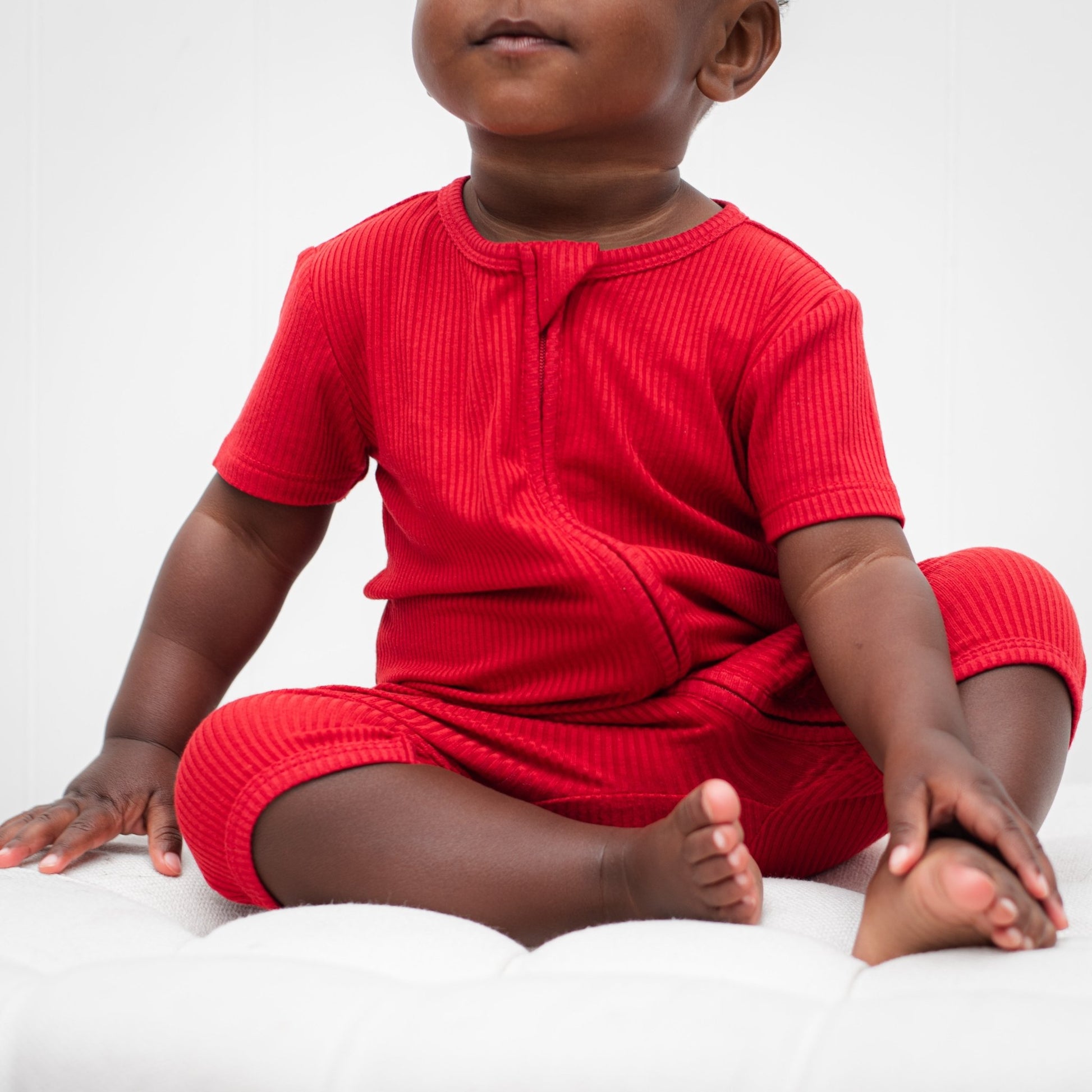 SHORTIE ZIP ROMPER - Red Ribbed - Mack & Harvie