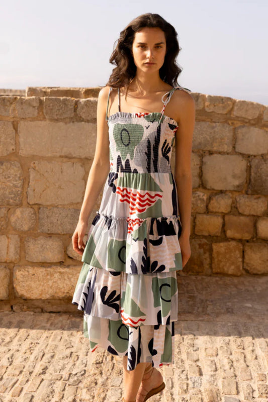 Smocked Tie Strap Midi - Riveria Sage