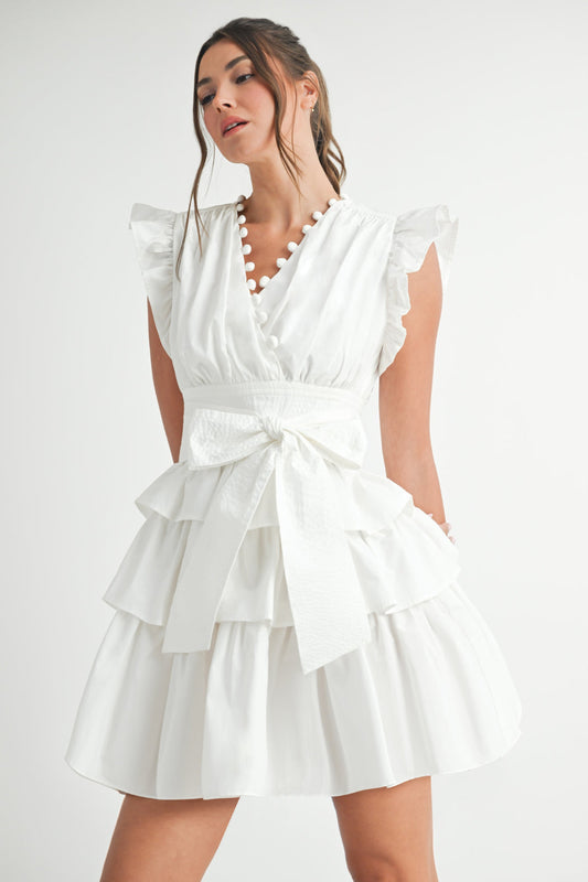 SS Tie Waist Tiered Dress