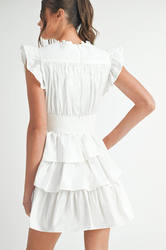 SS Tie Waist Tiered Dress