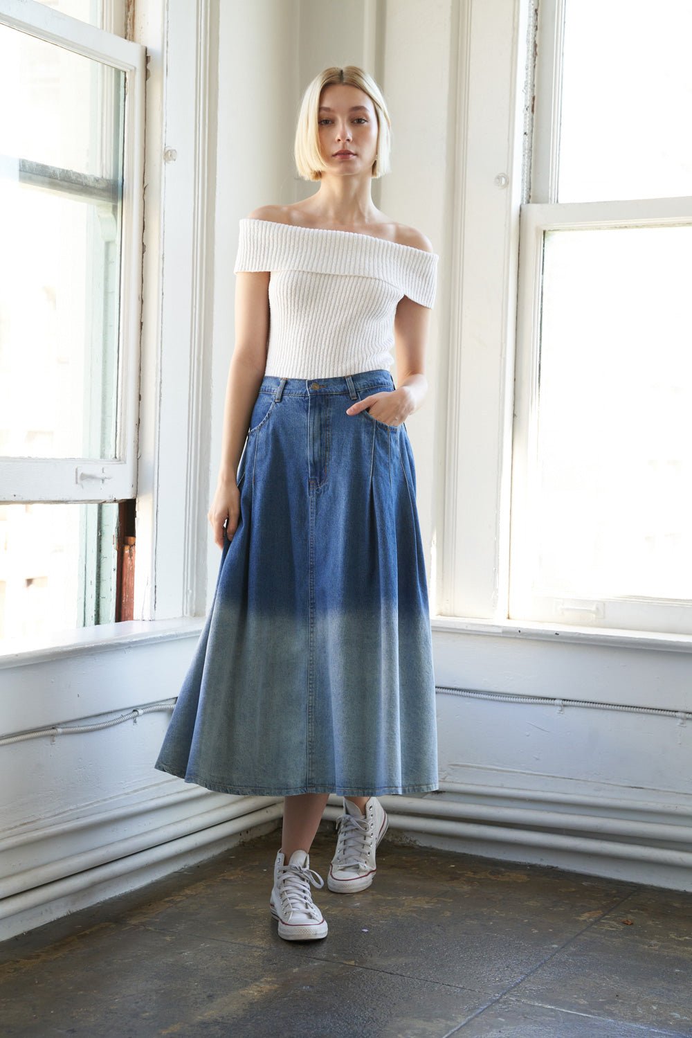 STATE OF MIND DENIM MIDI SKIRT - Mack & Harvie