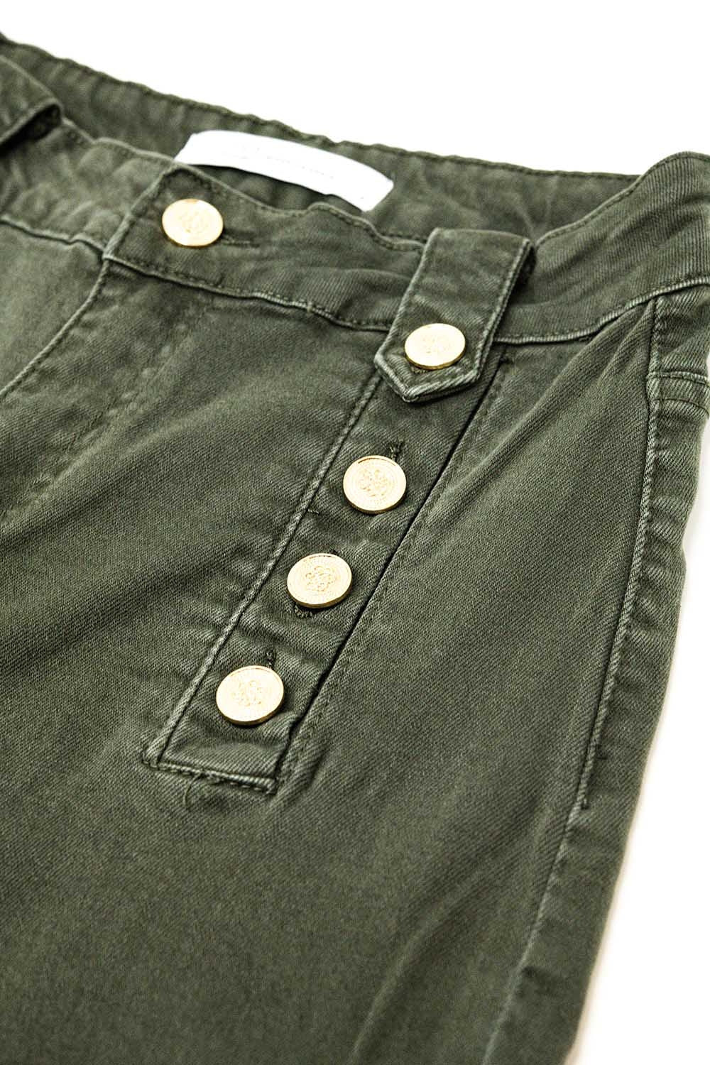Straight Jeans With Gold Buttons at the Side in Khaki