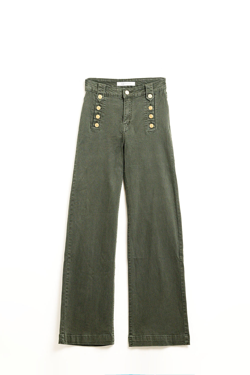 Straight Jeans With Gold Buttons at the Side in Khaki