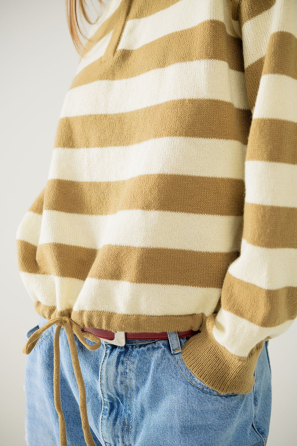 Striped Beige Sweater With Zipper Closure