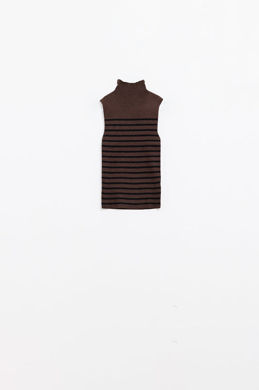 Striped High Neck Sweater in Brown