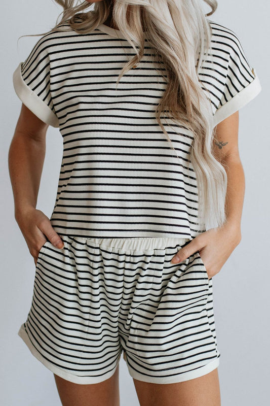 Striped Round Neck Top and Shorts Set - Mack & Harvie