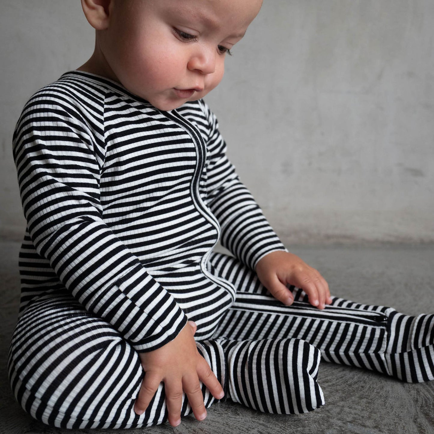*PRE-ORDER 9/29* Midnight Stripe | Ribbed Bamboo Zip Romper
