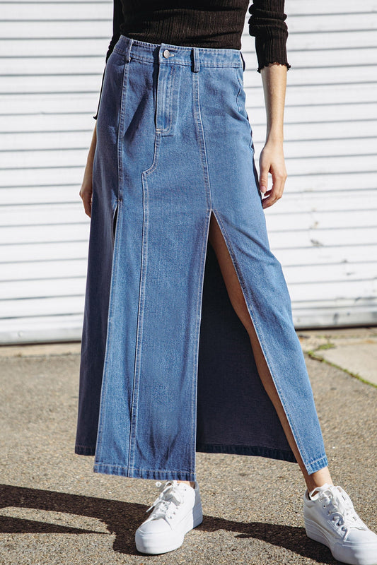 SWEET TALKING DENIM MIDI SKIRT - Mack & Harvie