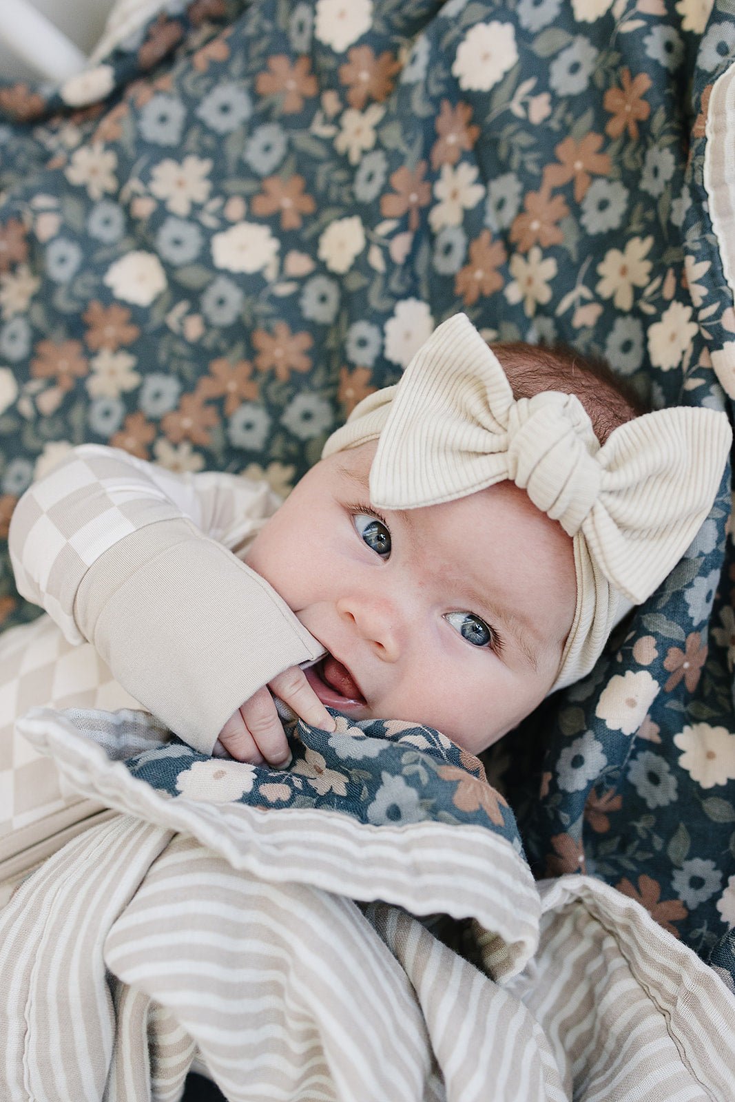 Taupe Checkered Bamboo Head Wrap - Mack & Harvie