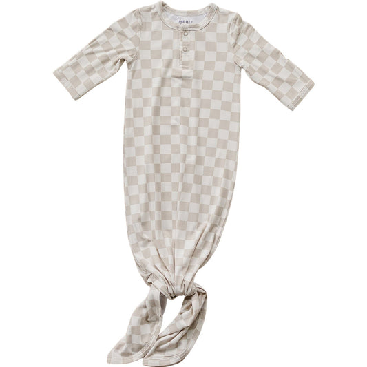 Taupe Checkered Bamboo Knot Gown - Mack & Harvie