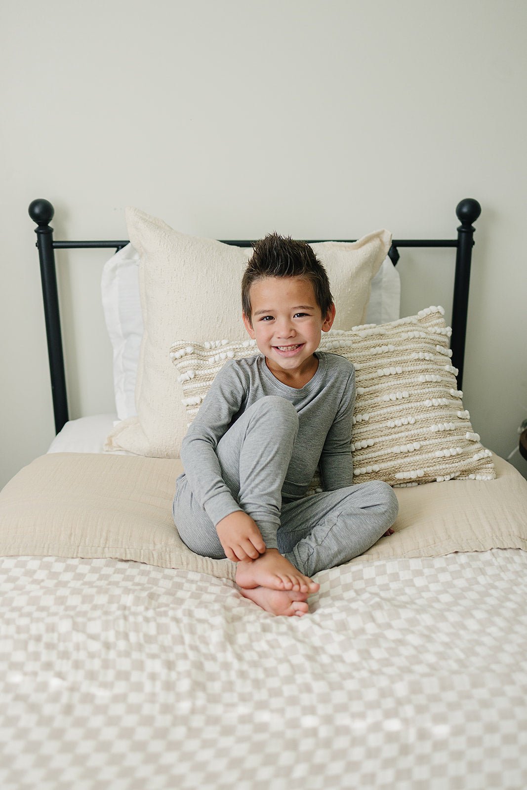 Taupe Checkered Twin Muslin Quilt - Mack & Harvie