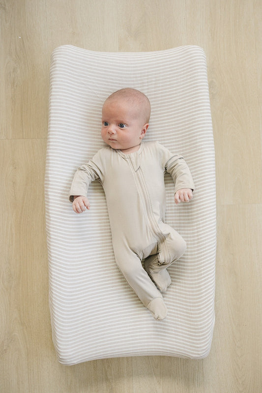 Taupe Stripe Muslin Changing Pad Cover - Mack & Harvie