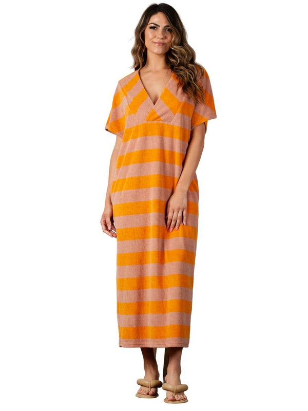 terry cloth dress Terry Cloth Striped Scoop Neck Mini Dress 