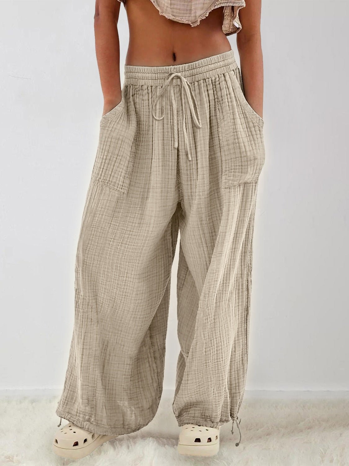 Textured Tied Pants with Pockets - Mack & Harvie