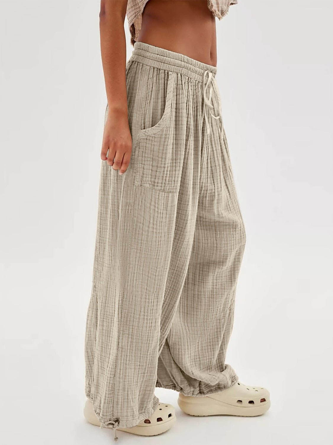 Textured Tied Pants with Pockets - Mack & Harvie