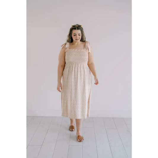 Day Dress with Shoulder Ties and Smocked Bodice