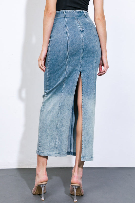 THE GRASS IS GREENER DENIM MIDI SKIRT - Mack & Harvie