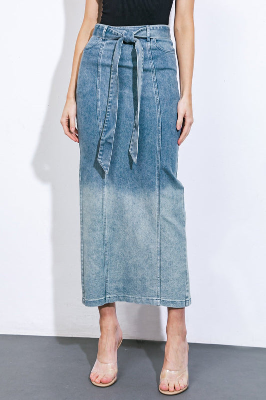 THE GRASS IS GREENER DENIM MIDI SKIRT - Mack & Harvie