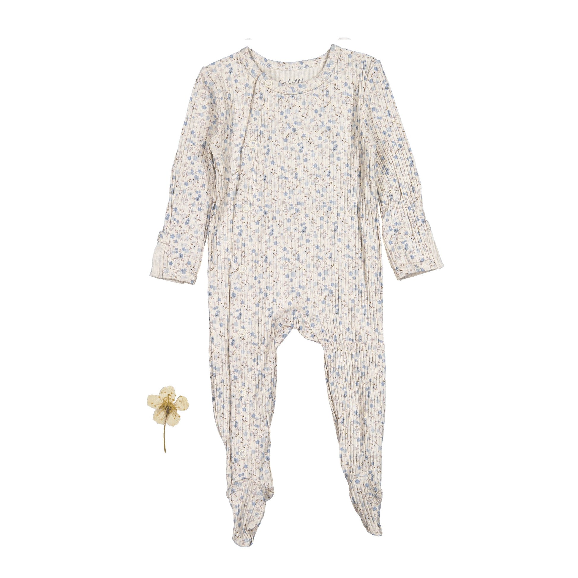 The Printed Snap Romper - Dusty Blue Floral - Mack & Harvie
