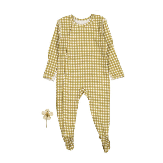 The Printed Snap Romper - Golden Gingham - Mack & Harvie