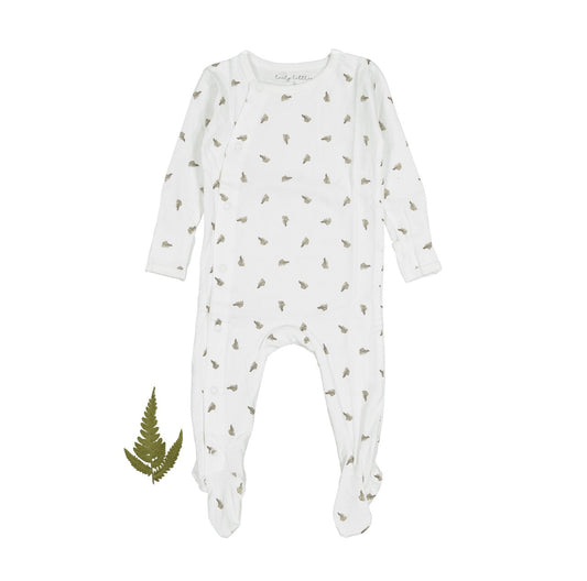 The Printed Snap Romper - White Leaf - Mack & Harvie