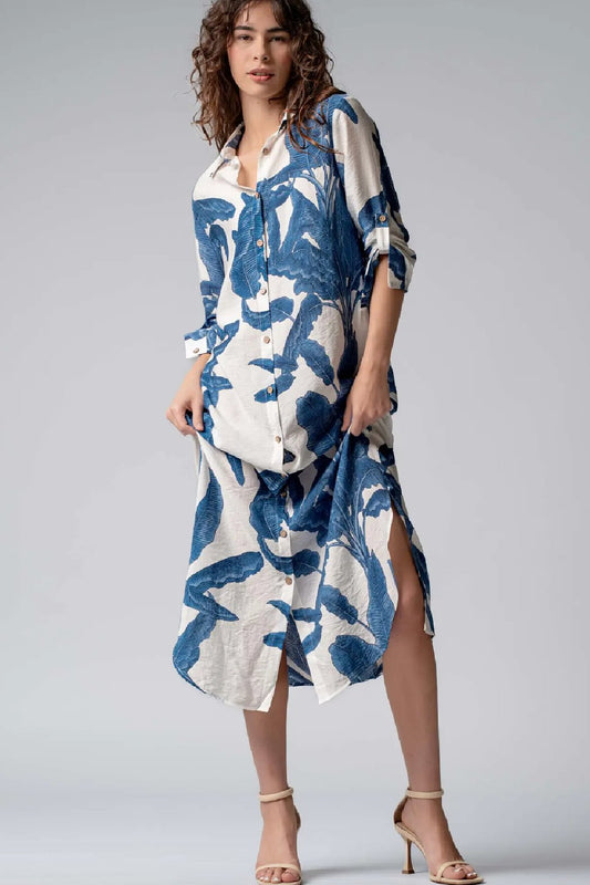 Tropical Paradise Button Down Collared Vacation Dress